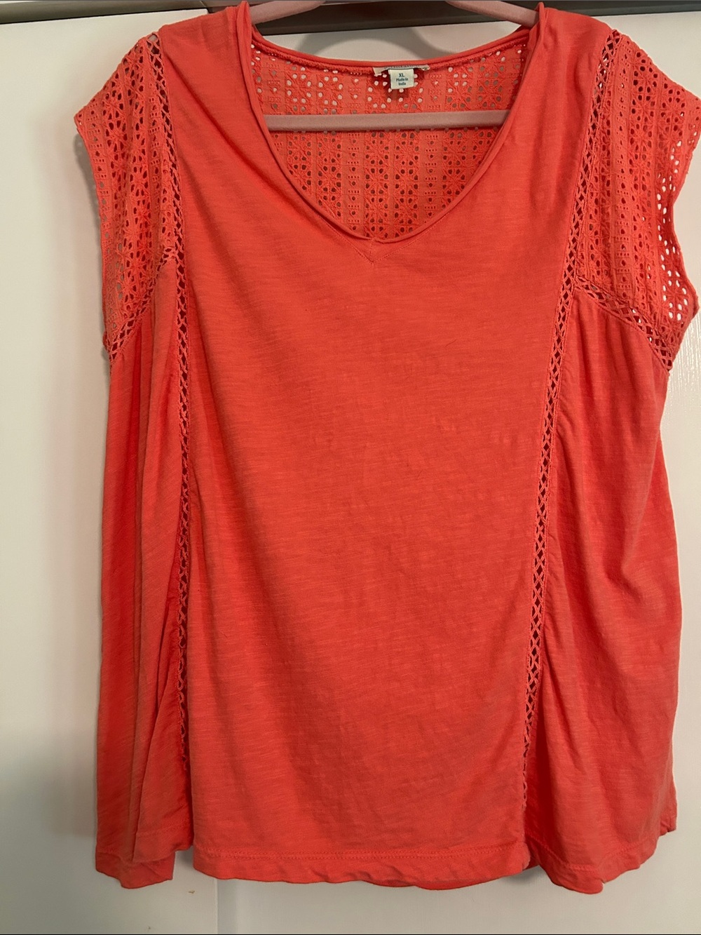 Sundance Coral Crochet Cap-Sleeve V-Neck Top bought new washed unworn